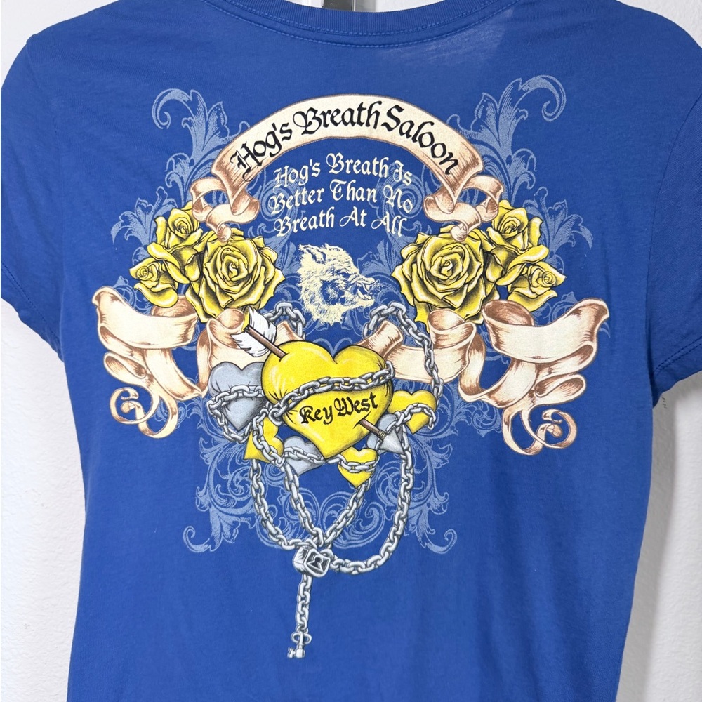 Hog’s Breath Saloon Key West Blue Baby Tee USA XL Y2K - Picture 3 of 10